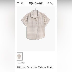 Madewell Hilltop Shirt in Tahoe Plaid—XS—NWOT